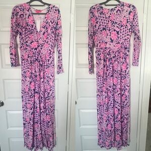 Lilly Pulitzer Nichola Maxi Dress Indigo Love You Bunches Long Sleeve
